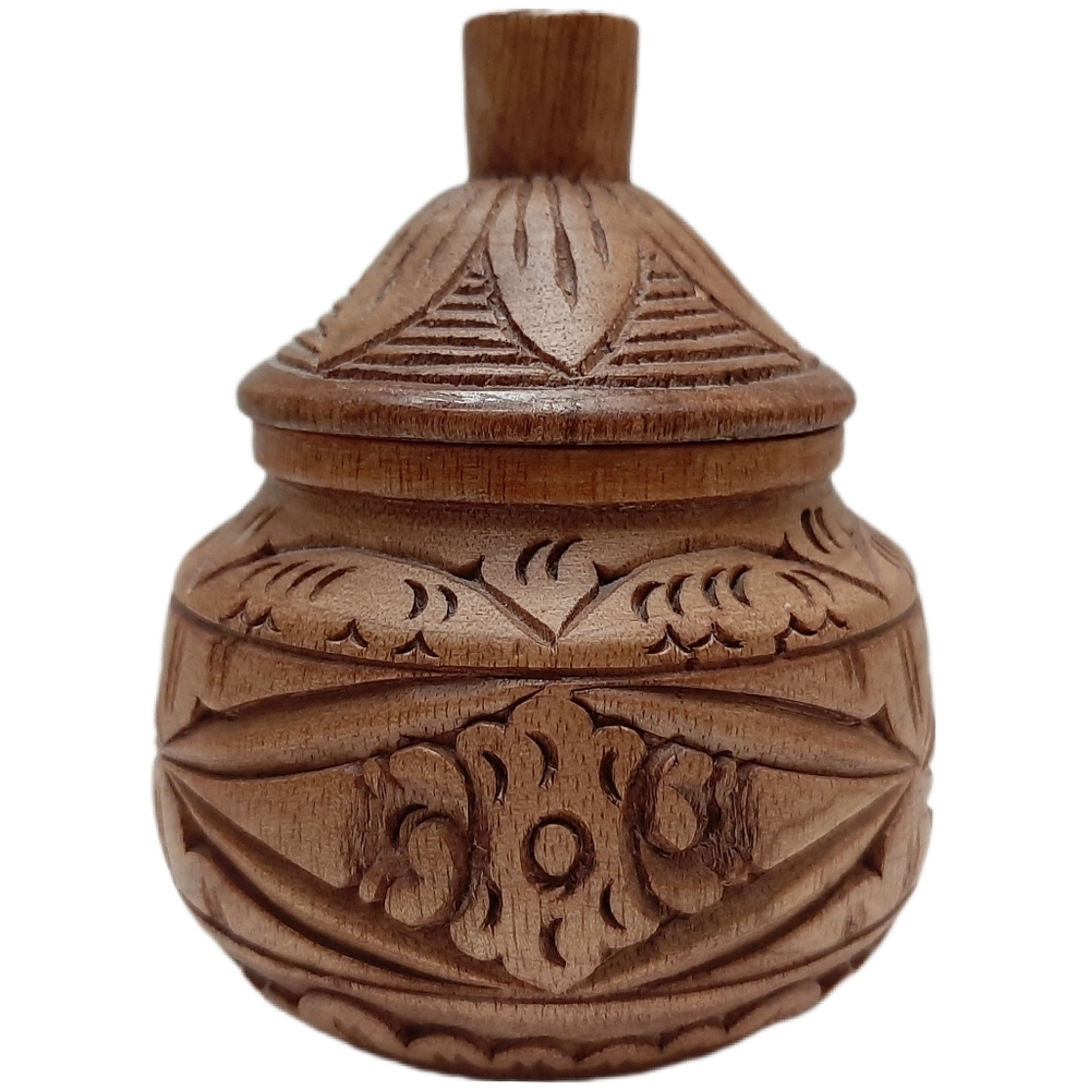 🍒 Hand Carved Rustic Small wooden Trinket Dish Bowl w/ Lid